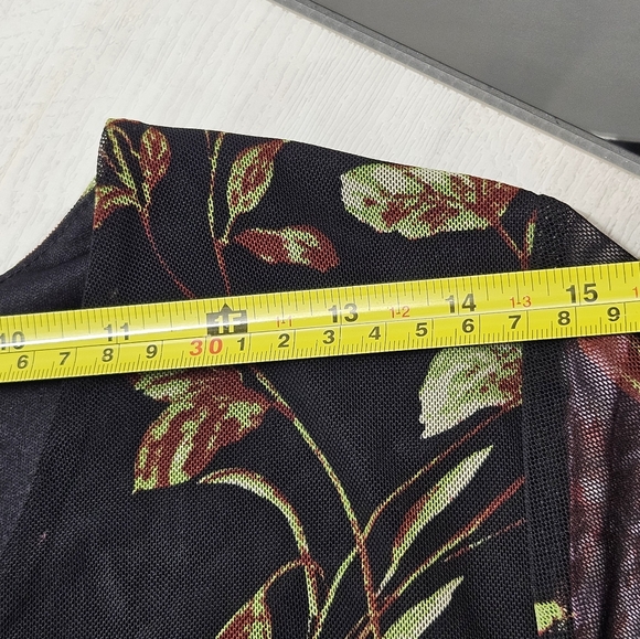 Harlow & Rose Floral Midi Dress Medium Faux Wrap Cottage Overlay Sheer Sleeves - Picture 3 of 16